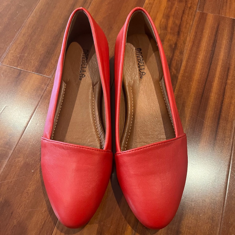 Red Ballet Flats Shoes Marbella Pointed Toe Solid Slip On Casual Work Size 8 8M